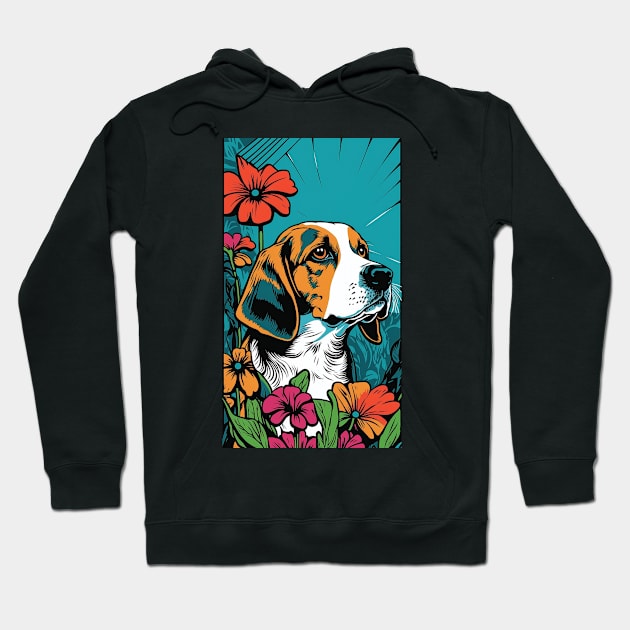 Beagle Dog Vibrant Tropical Flower Tall Retro Vintage Digital Pop Art Portrait 4 Hoodie by ArtHouseFlunky